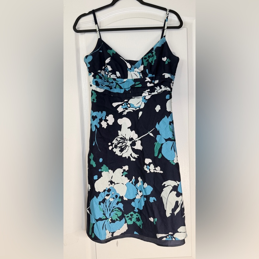 Ann Taylor Black and Blue Floral Midi Dress